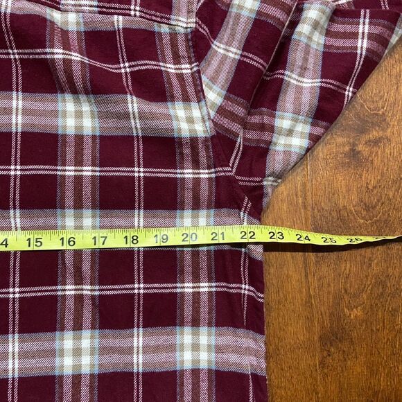 American Eagle Vintage Maroon Tan Plaid Button Front Flannel Men's Size Large - Picture 6 of 7